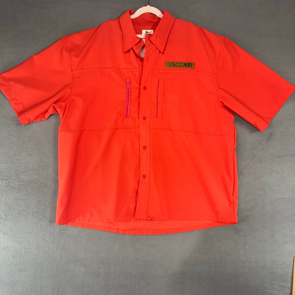 Vaccari‎ Mens Size Large Short Sleeve Orange Fishing Shirt Vented Outdoors